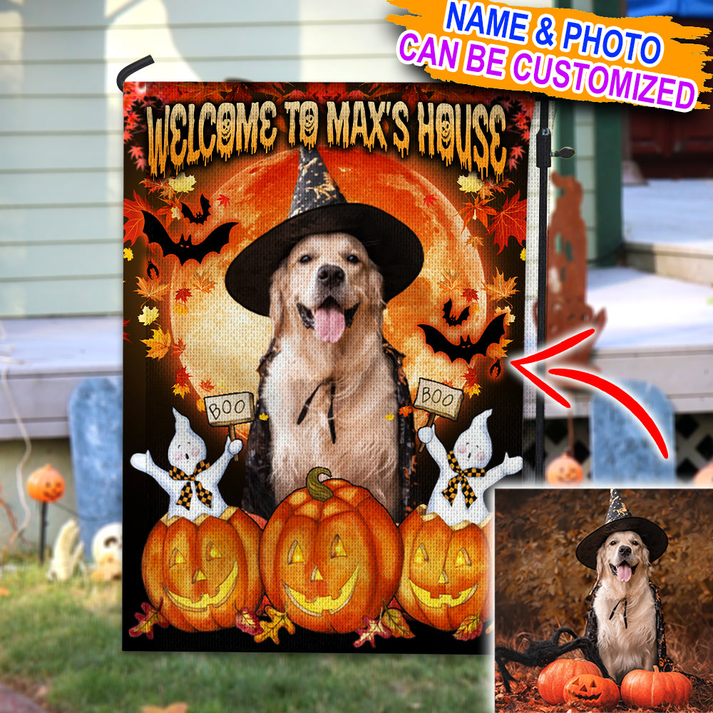 Welcome To Dog's House - Personalized Photo Halloween Dog Garden Flag, Gift For Pet Lovers