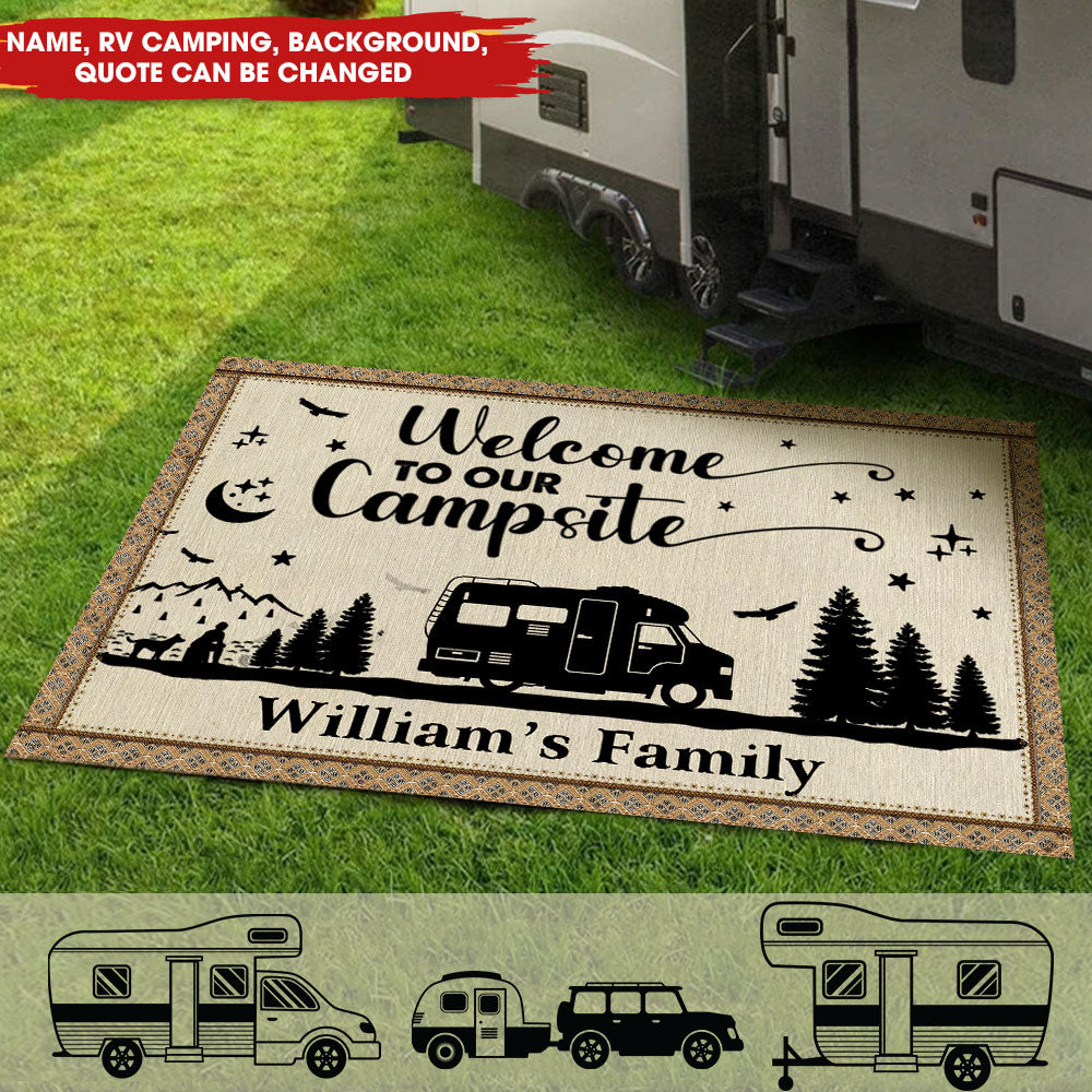 Welcome To Our Campsite - Personalized Camping Patio Mat - Gift For Camping Lover, Gift For Friend