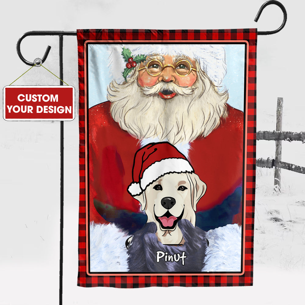 Santa With Christmas Dog - Custom Dog And Name Flag - Christmas Gift, Gift For Pet Lovers