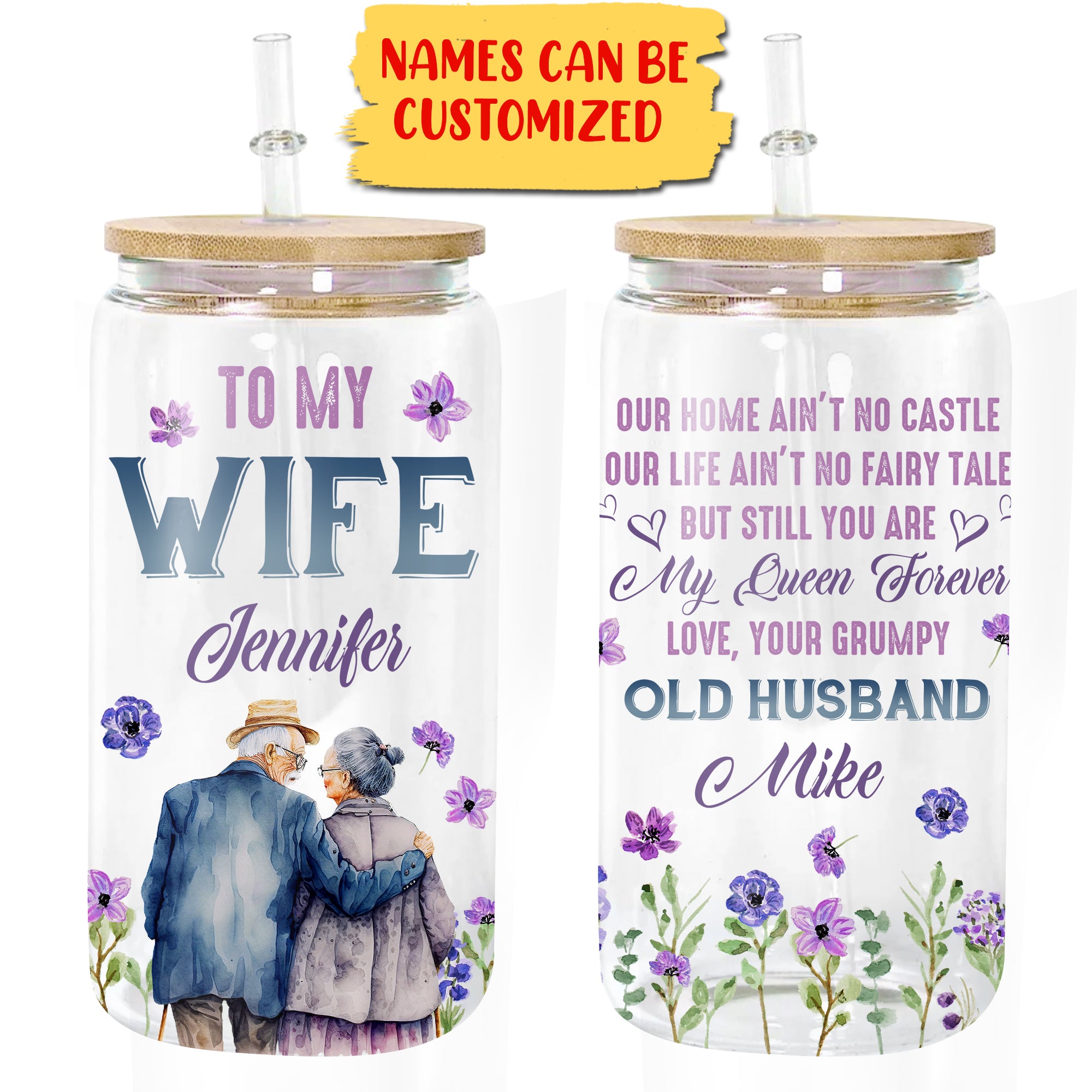 To My Wife My Queen Forever - Custom Name - Personalized Glass Bottle, Frosted Bottle