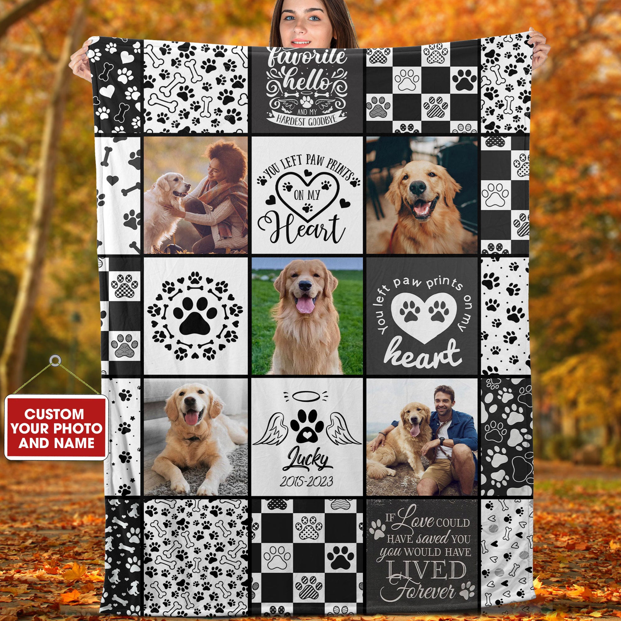 You Left Paw Prints On My Heart - Custom Photo And Name, Personalized Fleece Blanket - Gift For Pet Lover, Memorial Gift