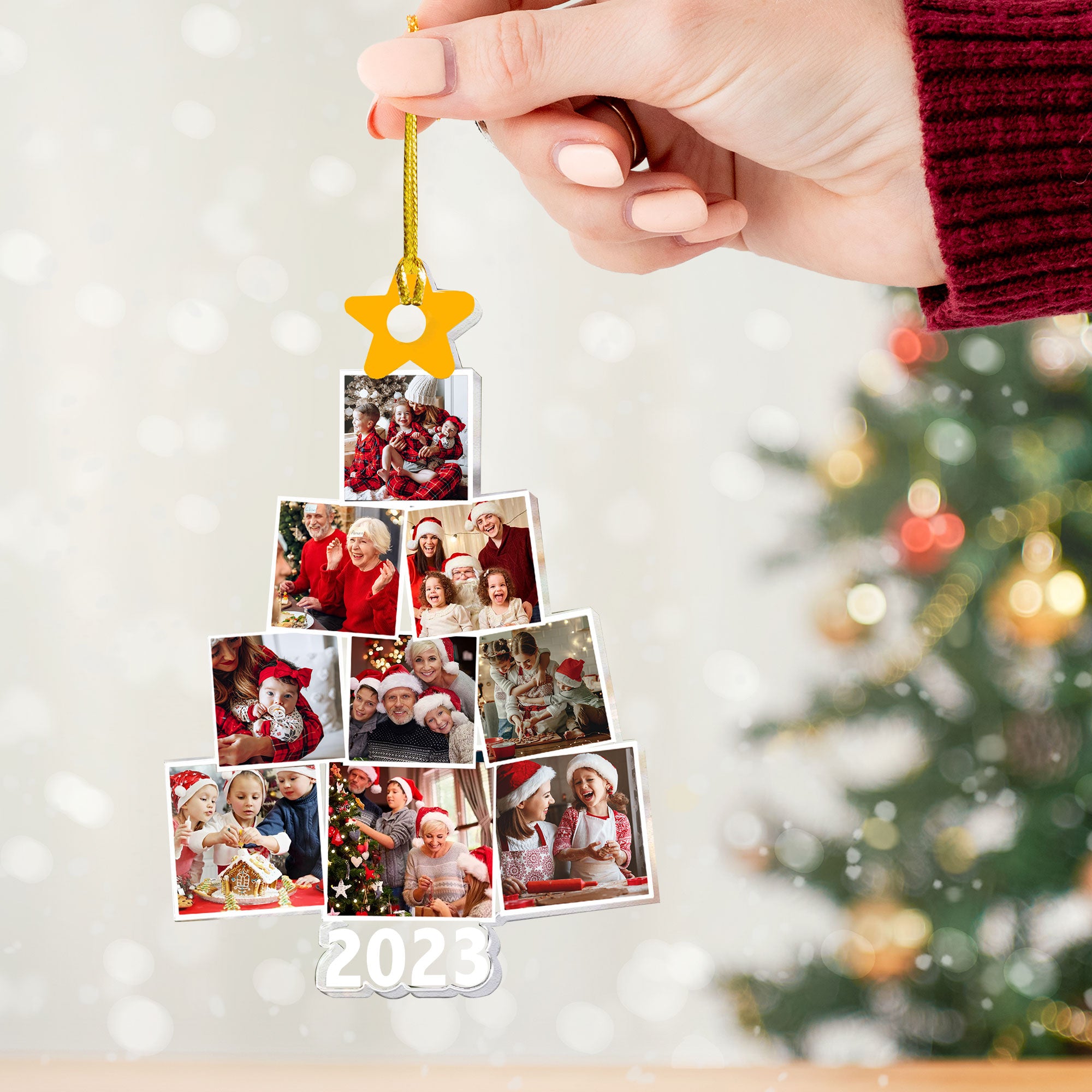 Custom Photo And Name, Personalized Acrylic Ornament - Christmas Family - Christmas Gift For Family