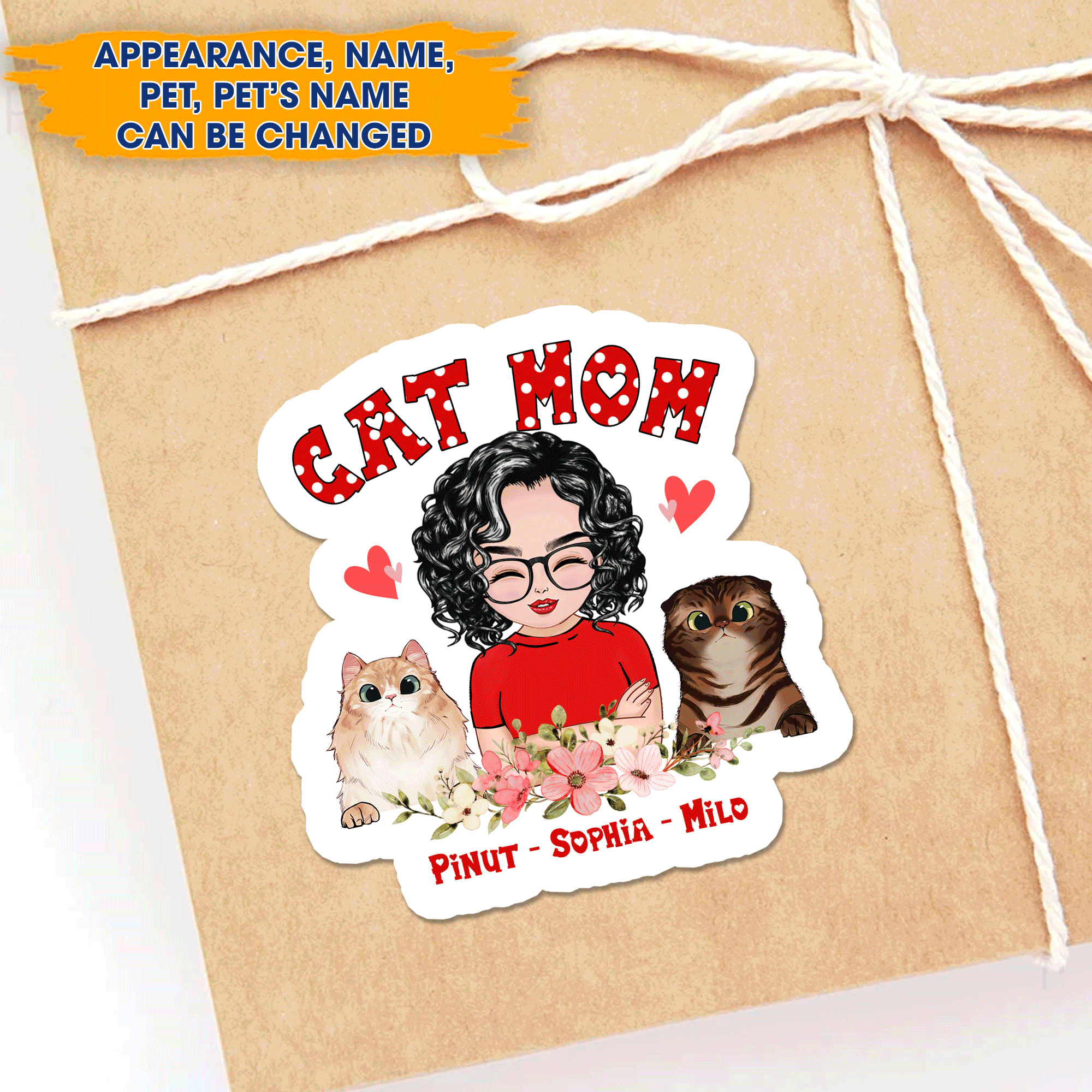 Personalized Woman And Cute Puppy, Cute Kitten Sticker, Gift For Dog Mom Cat Mom