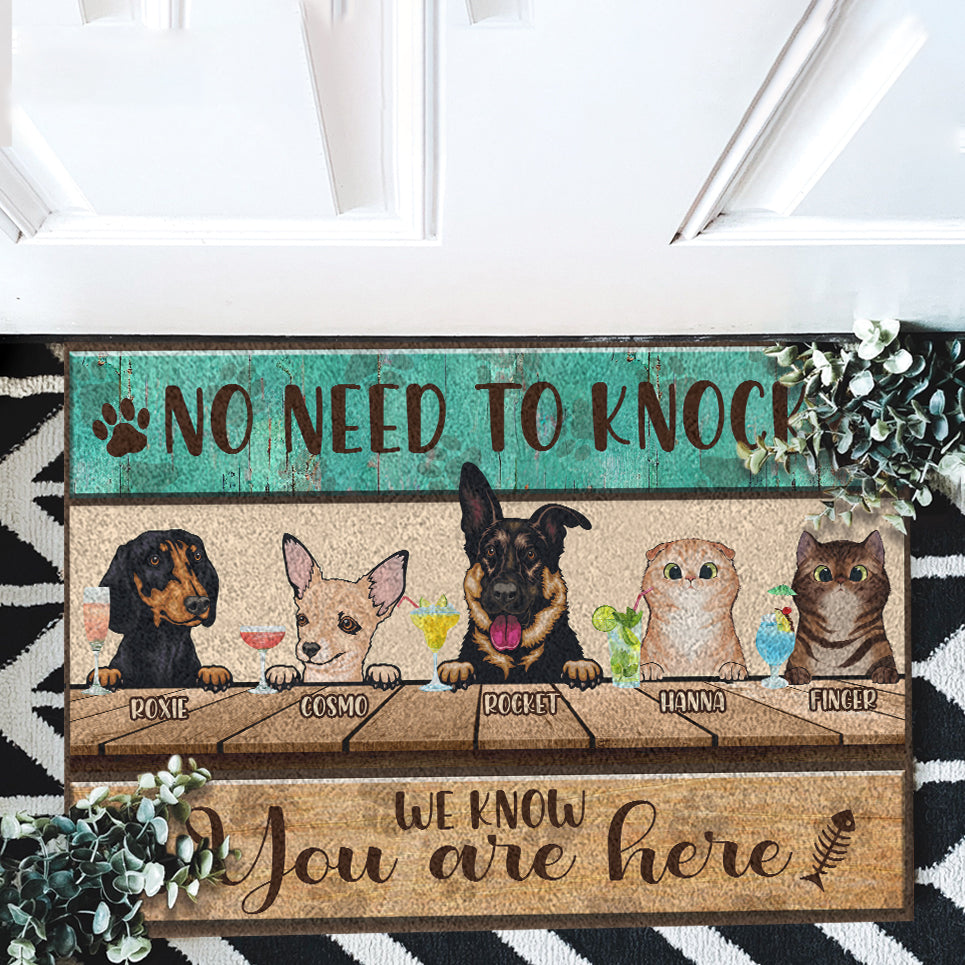 No Need To Knock - We Know You Are Here - Personalized Cat Dog Doormat, Pet Lovers Gift