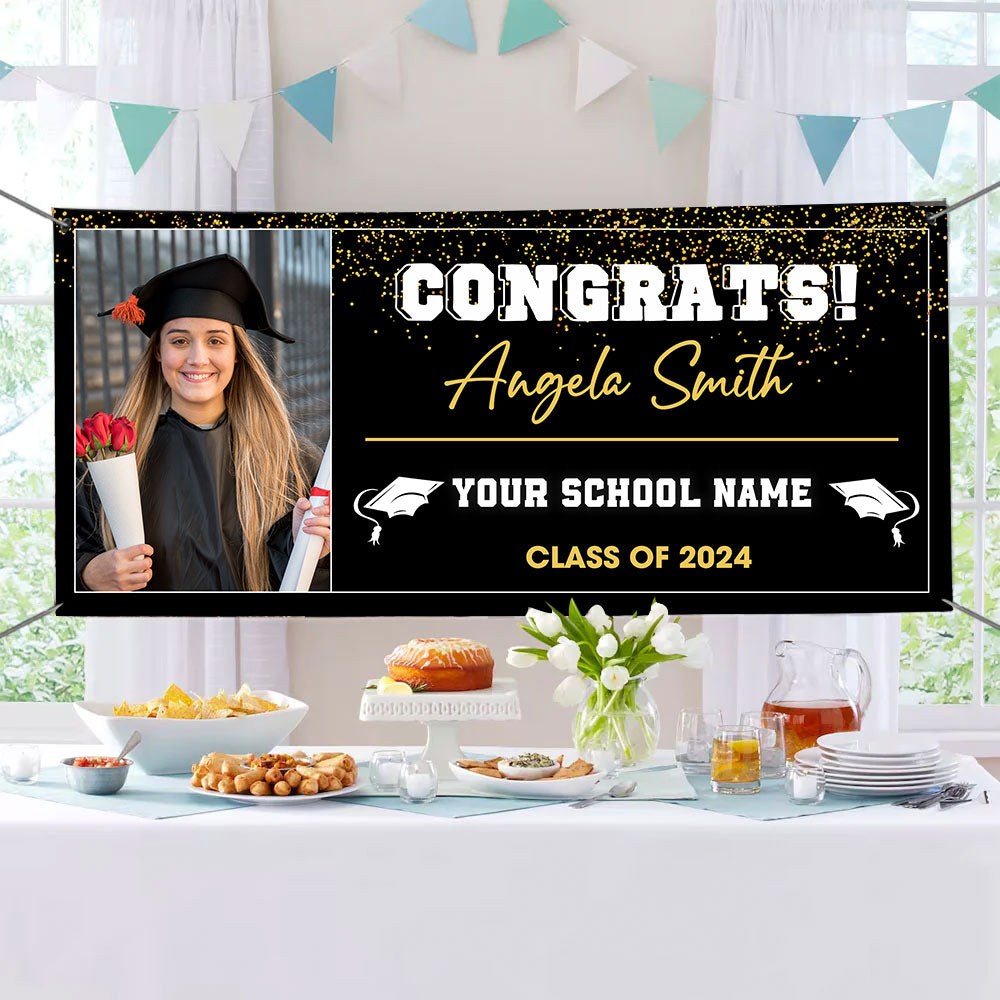 Congrats Class Of 2024 - Personalized Photo And Texts Graduated Banner, Decoration Gifts