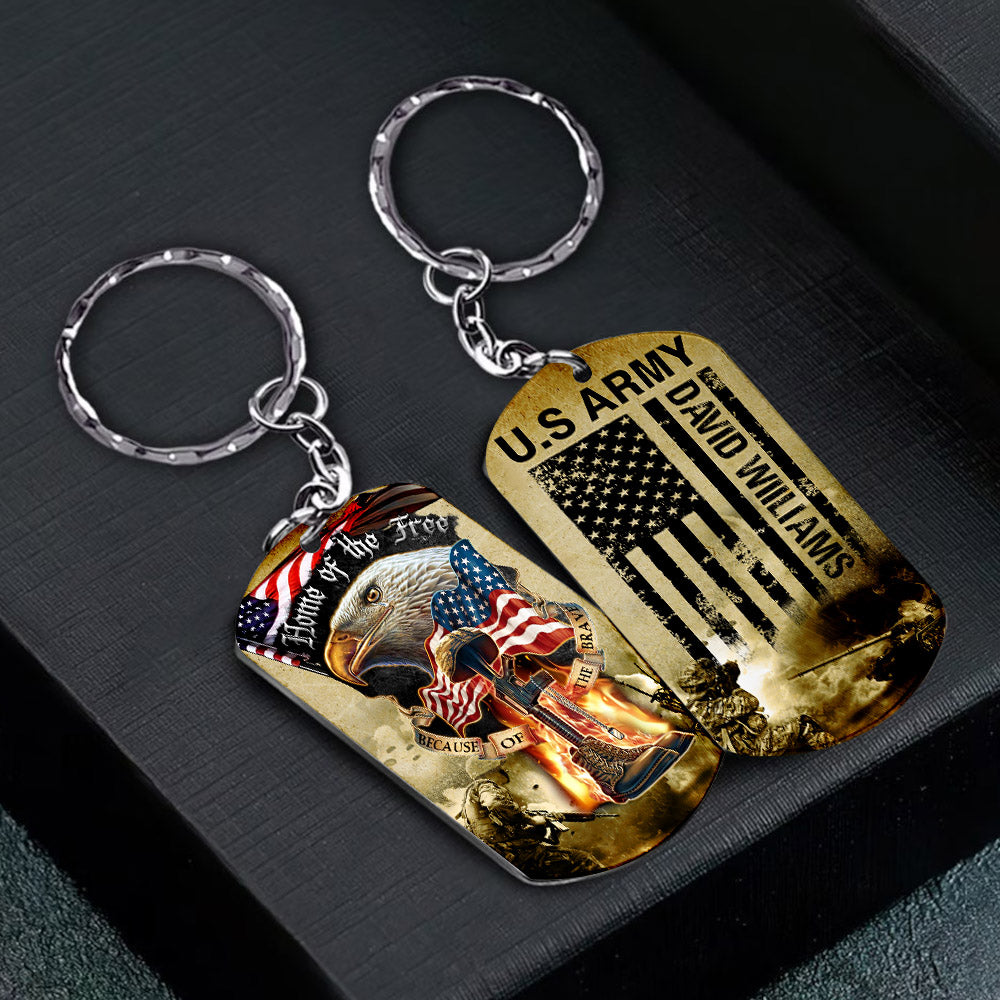 U.S Army - Personalized Home Of The Free Veteran Keychains - Gift For Veterans