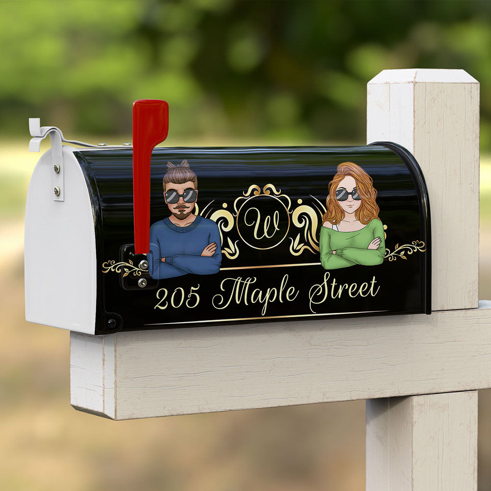 Personalized Mailbox Cover Dark Color, Man & Woman, Name Letters, Best Gift For Family