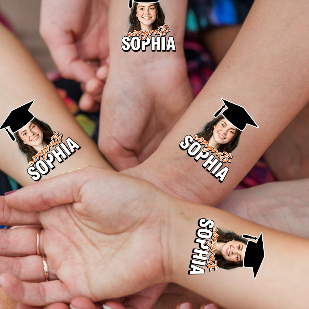 Congrats Custom Temporary Tattoo With Personalized Photo And Name, Fake Tattoo, Graduation Gift