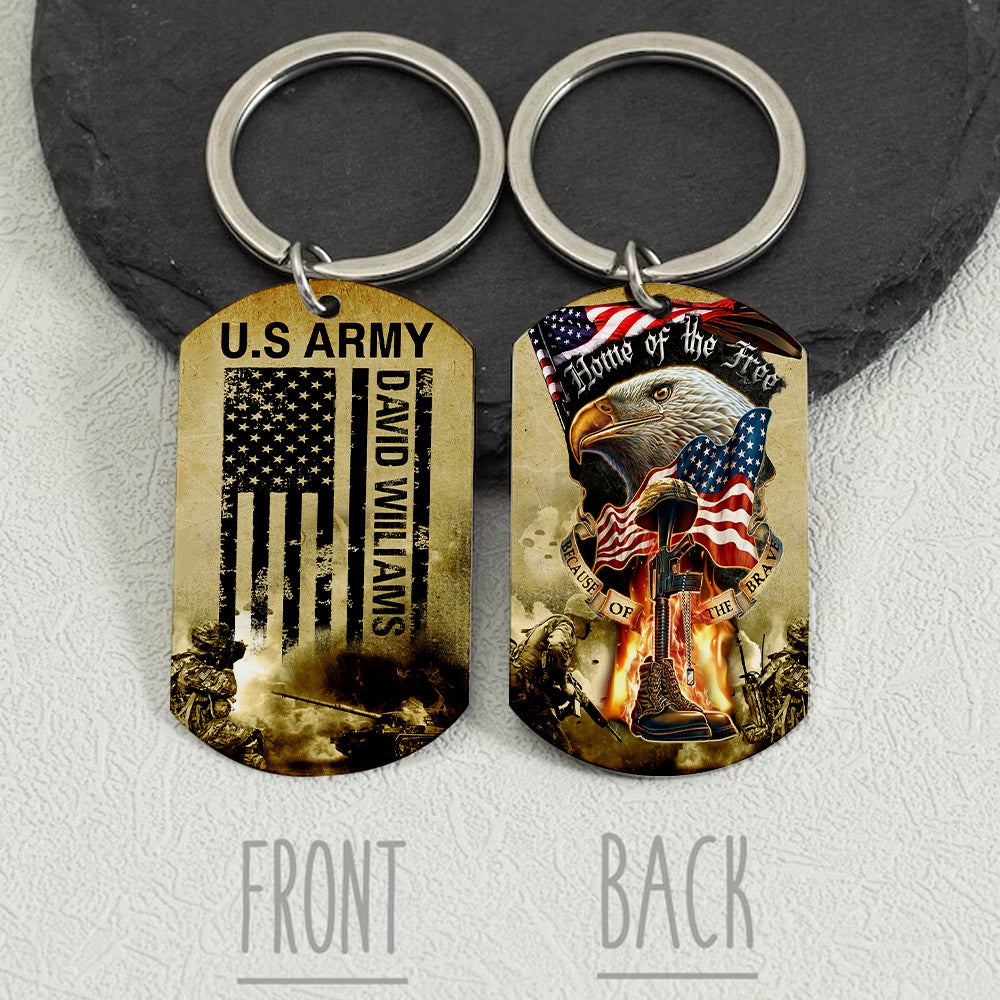 U.S Army - Personalized Home Of The Free Veteran Keychains - Gift For Veterans
