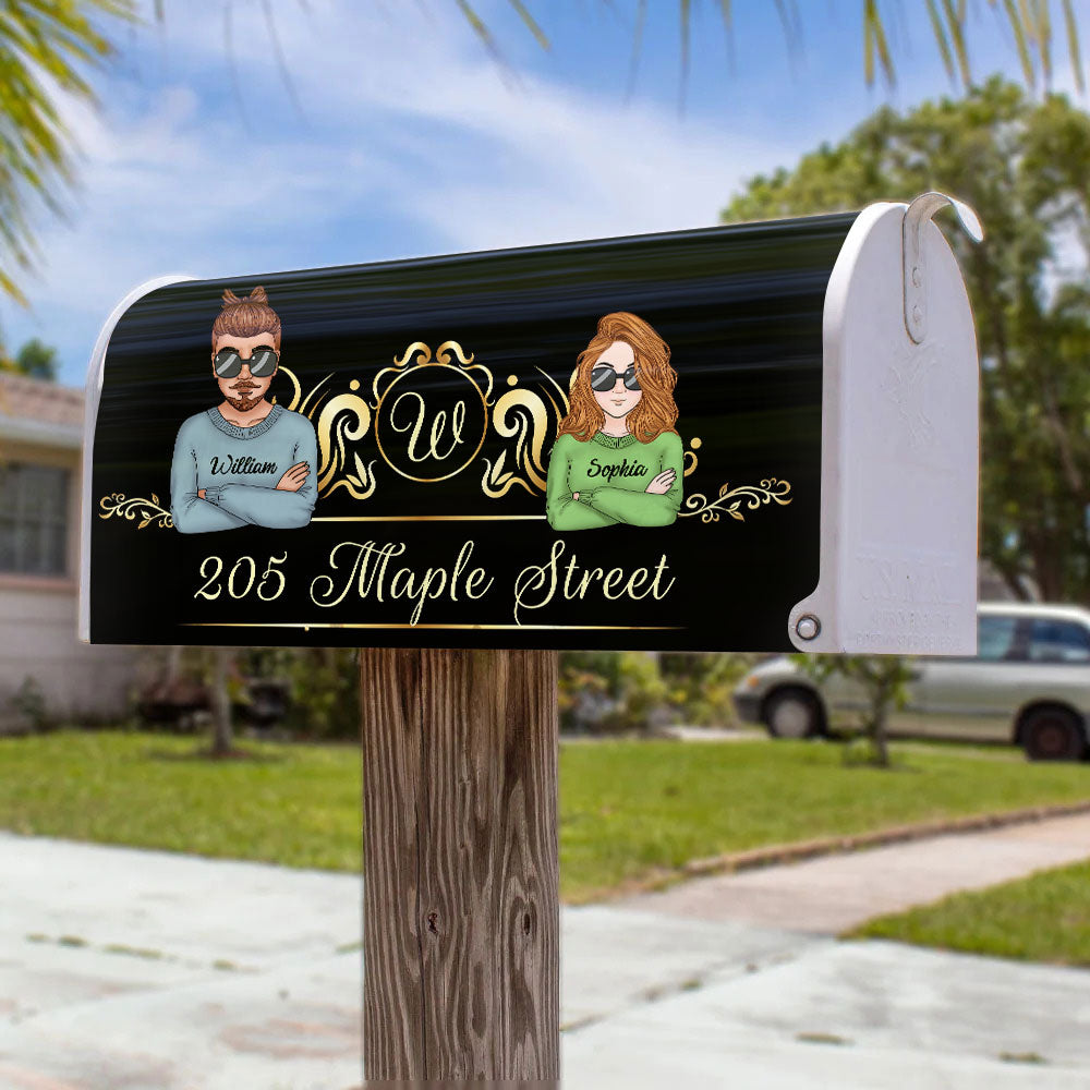 Personalized Mailbox Cover Dark Color, Man & Woman, Name Letters, Best Gift For Family