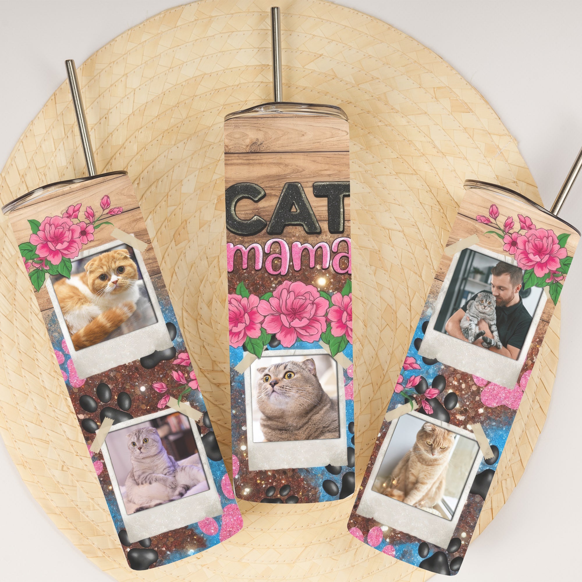 Cat Mama - Custom Photo - Personalized Skinny Tumbler - Gift For Cat Lovers