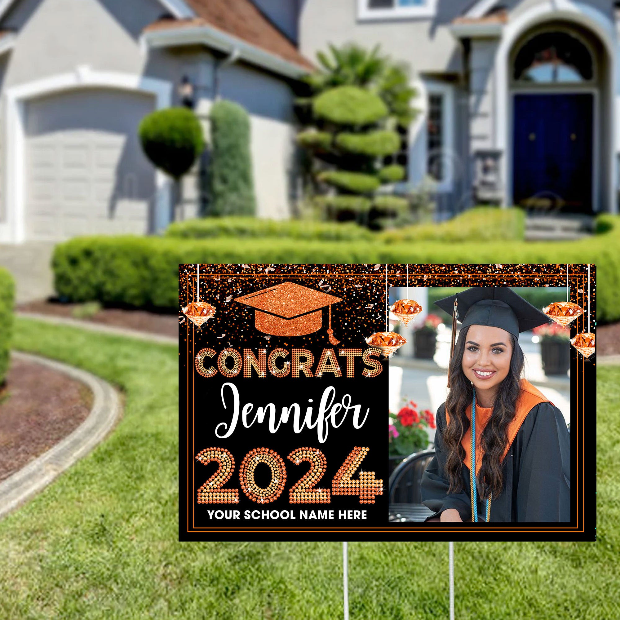 Congrats Class Of 2024, Custom Color, Photo And Texts, Personalized Lawn Sign, Yard Sign, Gift For Graduation
