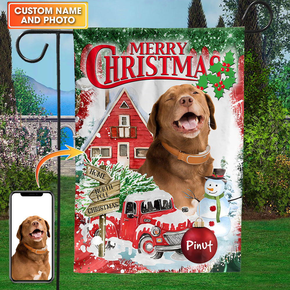 Merry Christmas - Personalized Pet Photo & Name Flag - Gift For Pet Lovers, Christmas Gift