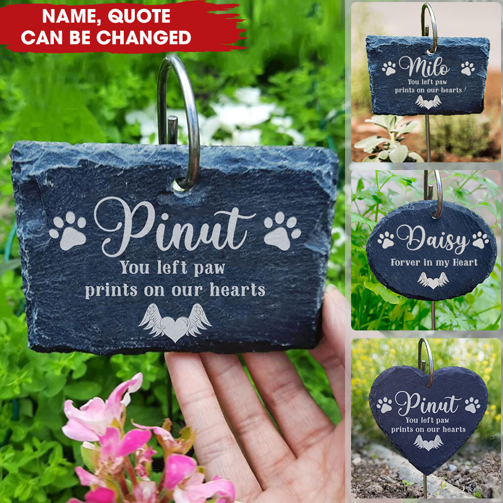 You Left Paw Prints On Our Hearts - Personalized Pet Memorial Garden Slate And Hook - Pet Lovers