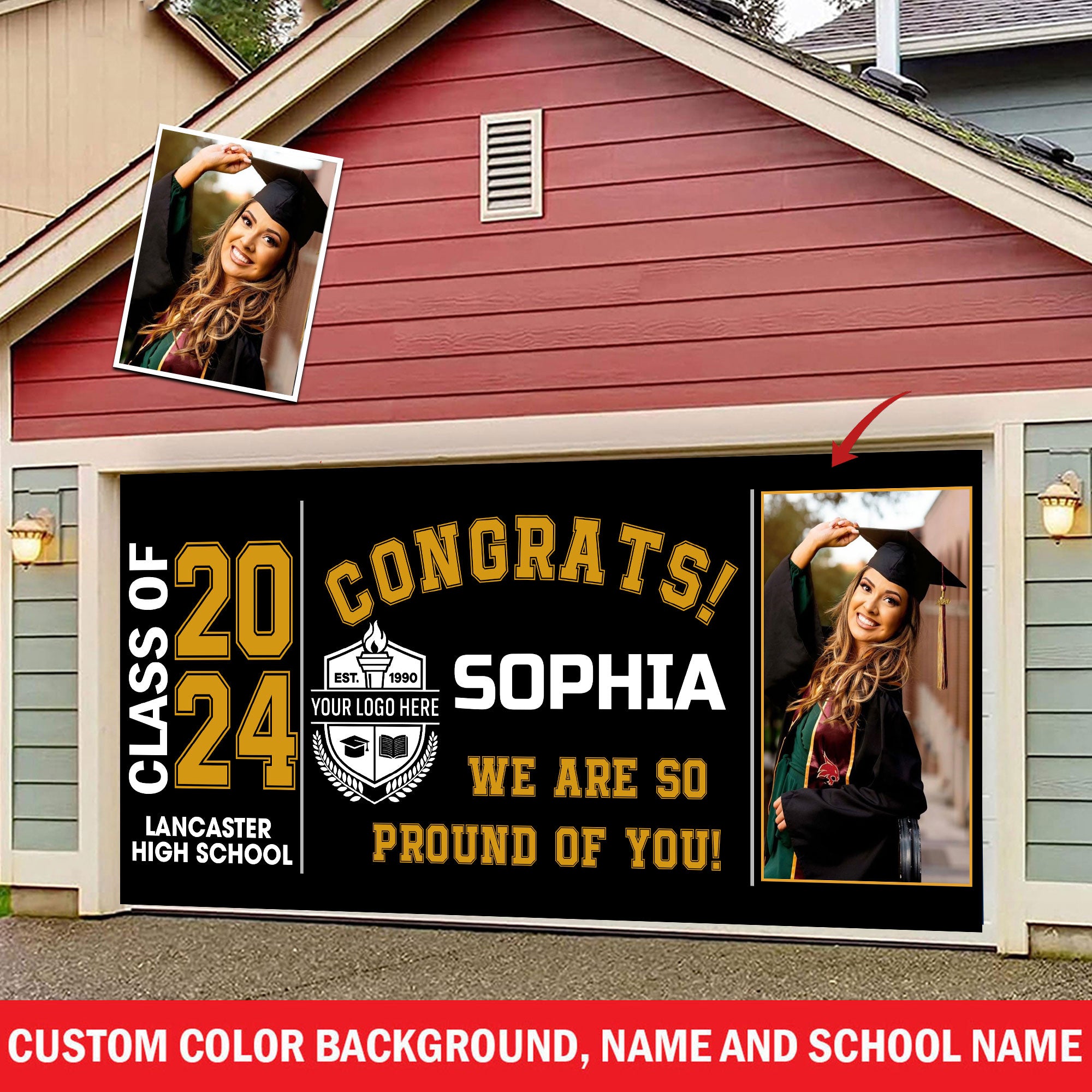 Congratulations 2024 We Are So Proud Of You - Personalized Your Photo And Name Single Garage, Garage Door Banner Covers - Banner Decorations