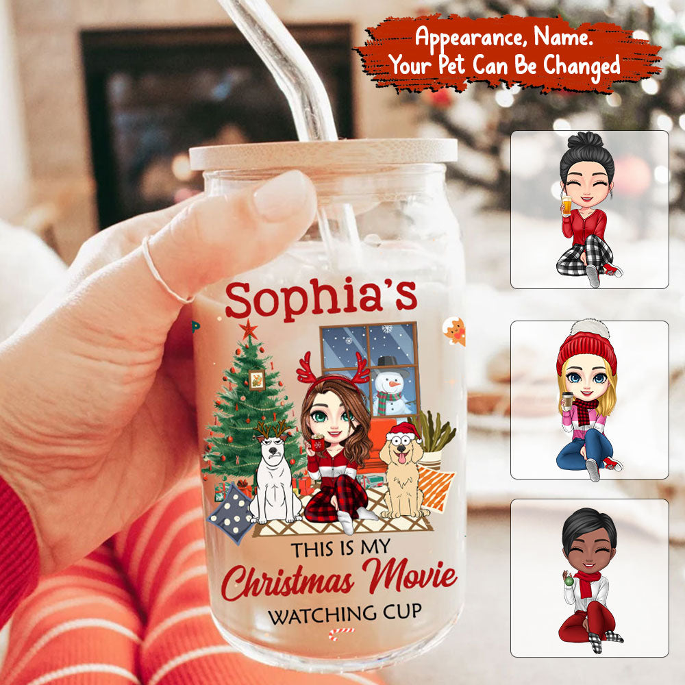 This Is My Christmas Movie Watching Cup - Customization Glass Bottle, Frosted Bottle, Gift For Family, Christmas Gift