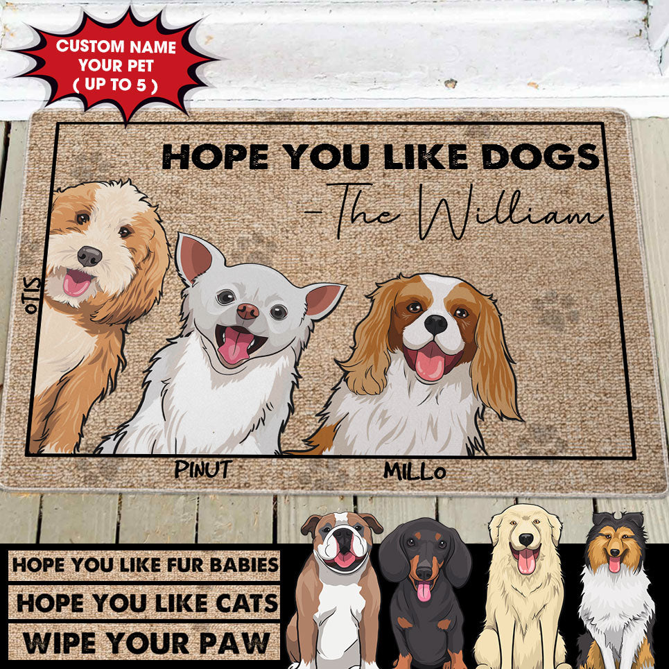 Hope You Like Dogs  - Custom Dogs And Names - Personalized Cutie Puppy Doormat - Pet Lover Gift