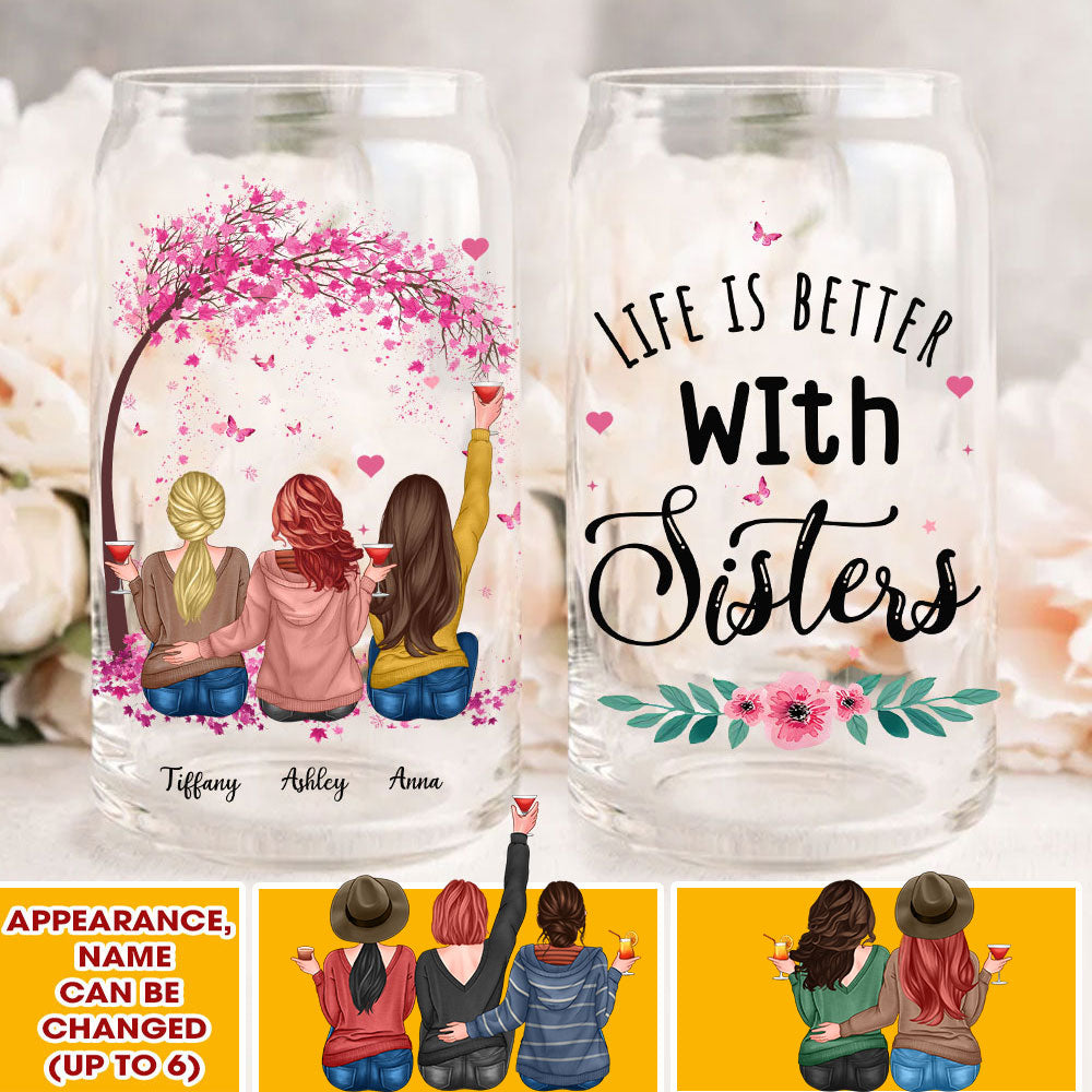Personalized Best Friend, Life Is Better With Sisters Glass Bottle, Frosted Bottle