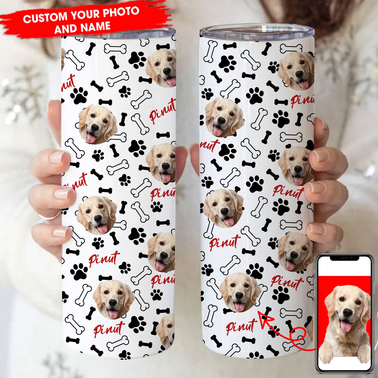 Personalized Photo Skinny Tumbler, Dog Lover, Cat Lover, Gift For Dog Lover