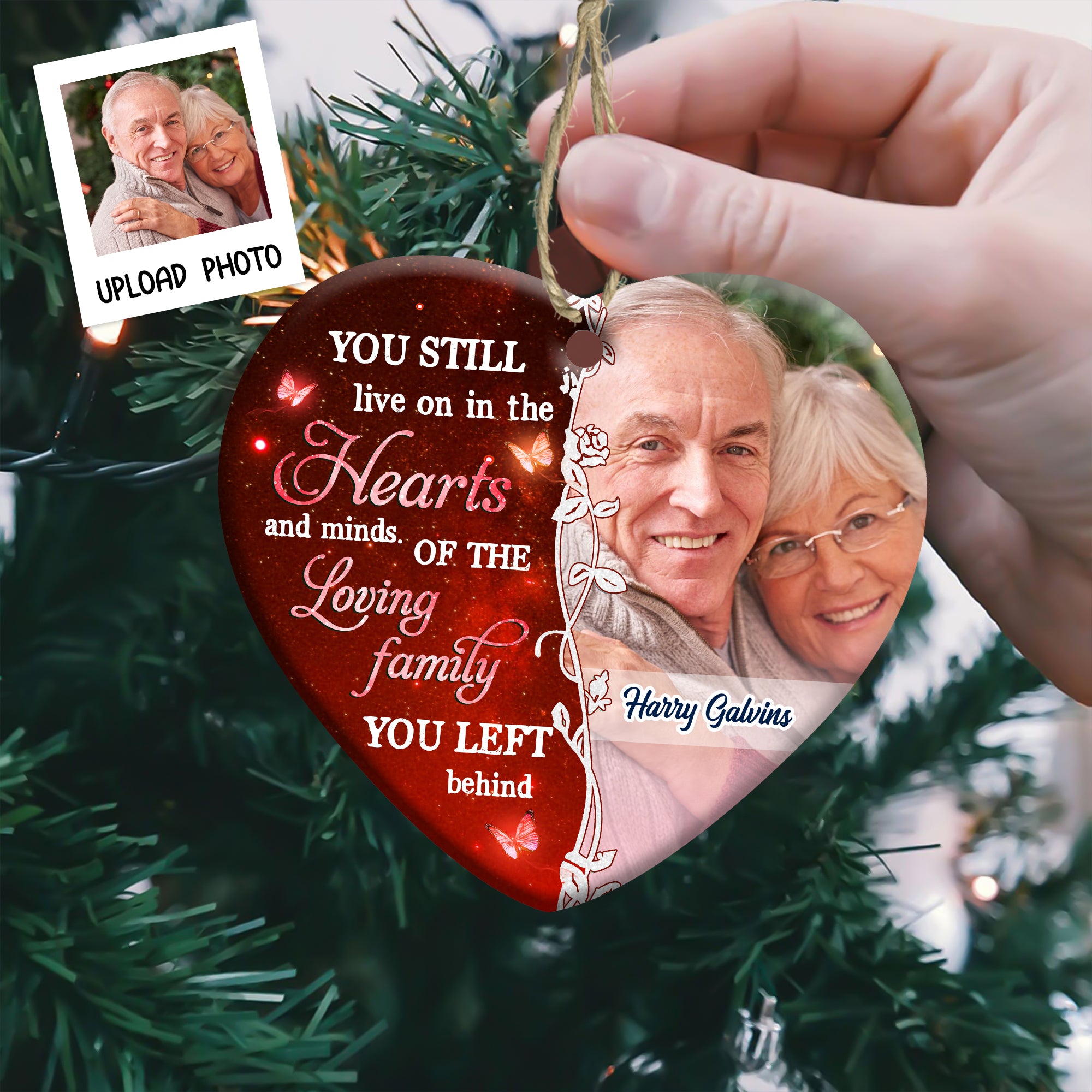 You Still Live On In The Heart  - Personalized Heart Ceramic Ornament - Memorial Gift