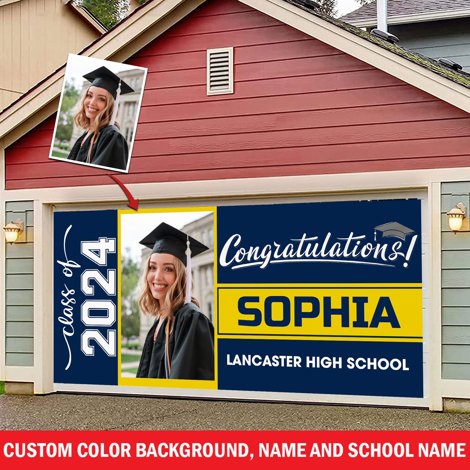 Congratulations Class Of 2024 - Personalized Your Photo, School Name And Name Single Garage, Garage Door Banner Covers - Banner Decorations