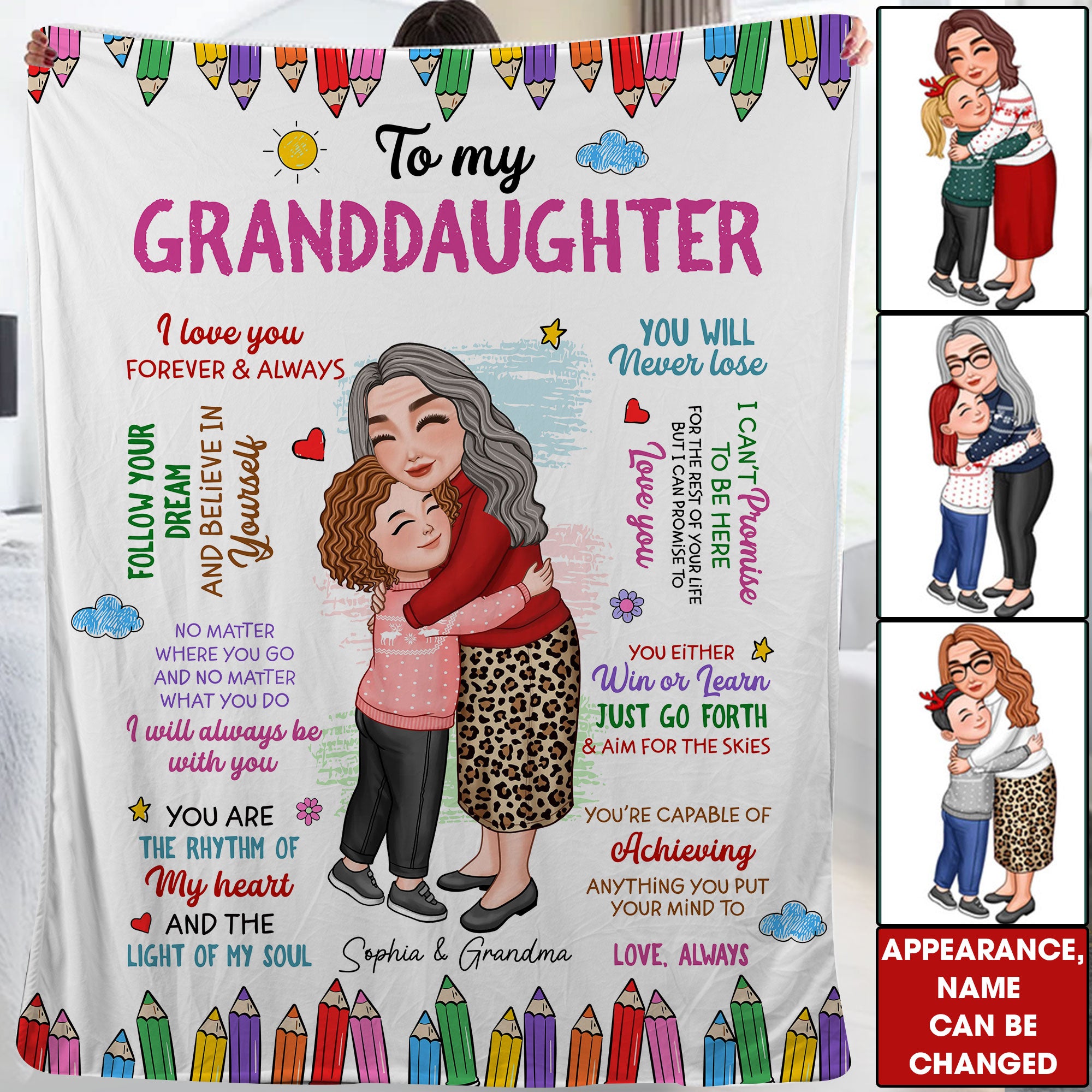 To My Grandkid I Love You Forever And Always - Custom Appearances And Names - Personalized Fleece Blanket