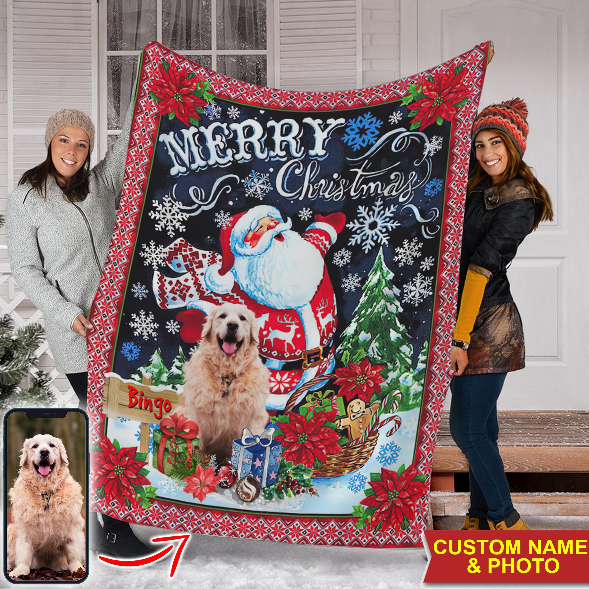 Merry Xmas - Custom Photo And Name - Personalized Fleece Blanket, Christmas Gift For Pet Lover