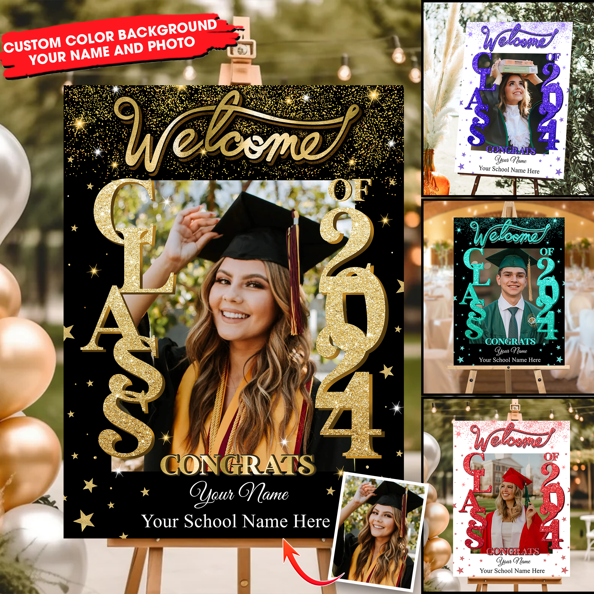 Custom Class Of 2024 - Graduation Party Welcome Sign - Custom Photo Grad Party Sign - Personalized Graduation Decoration - Graduation Sign