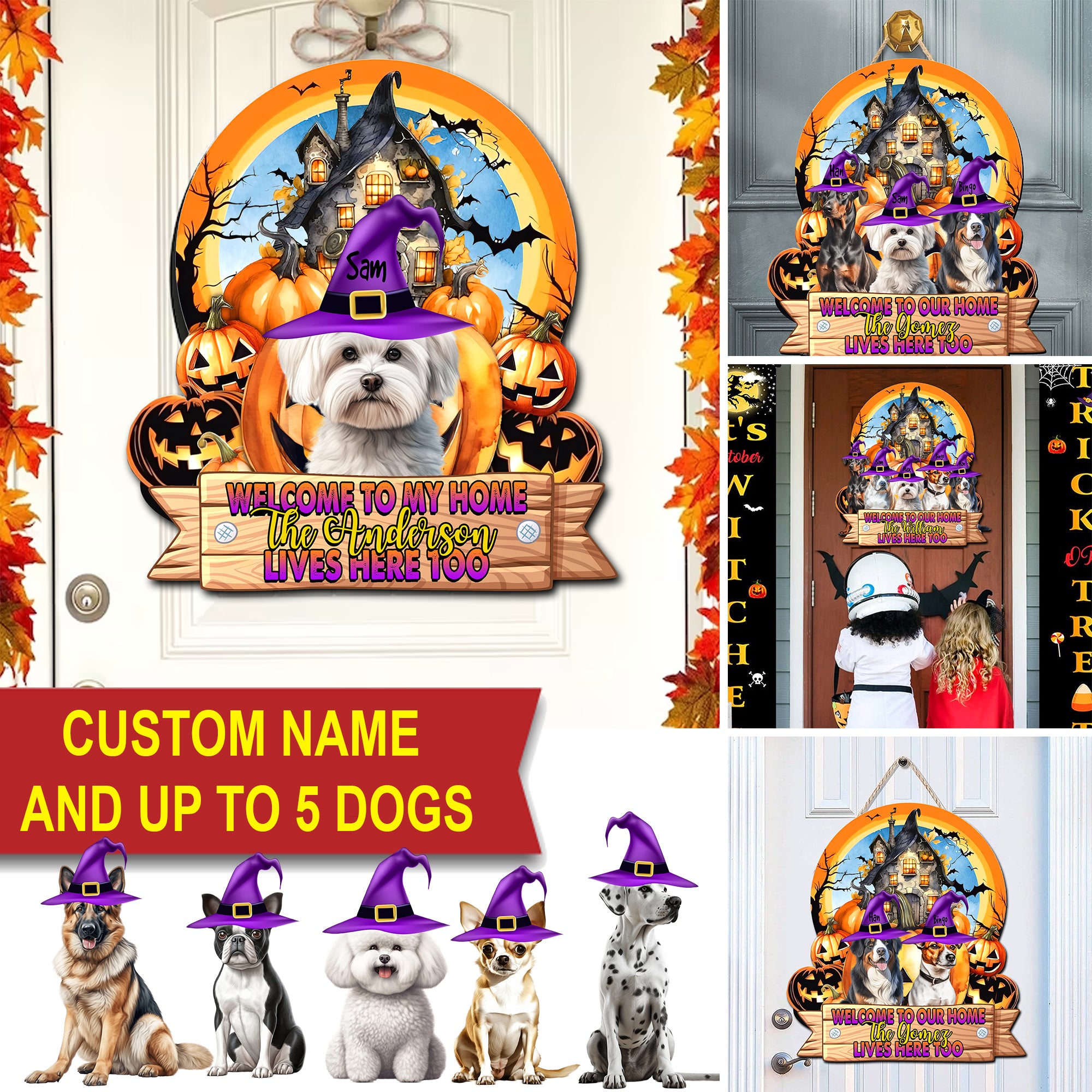 Welcome To Pets Home - Personalized Wooden Door Sign - Halloween For Pets - Halloween Gift