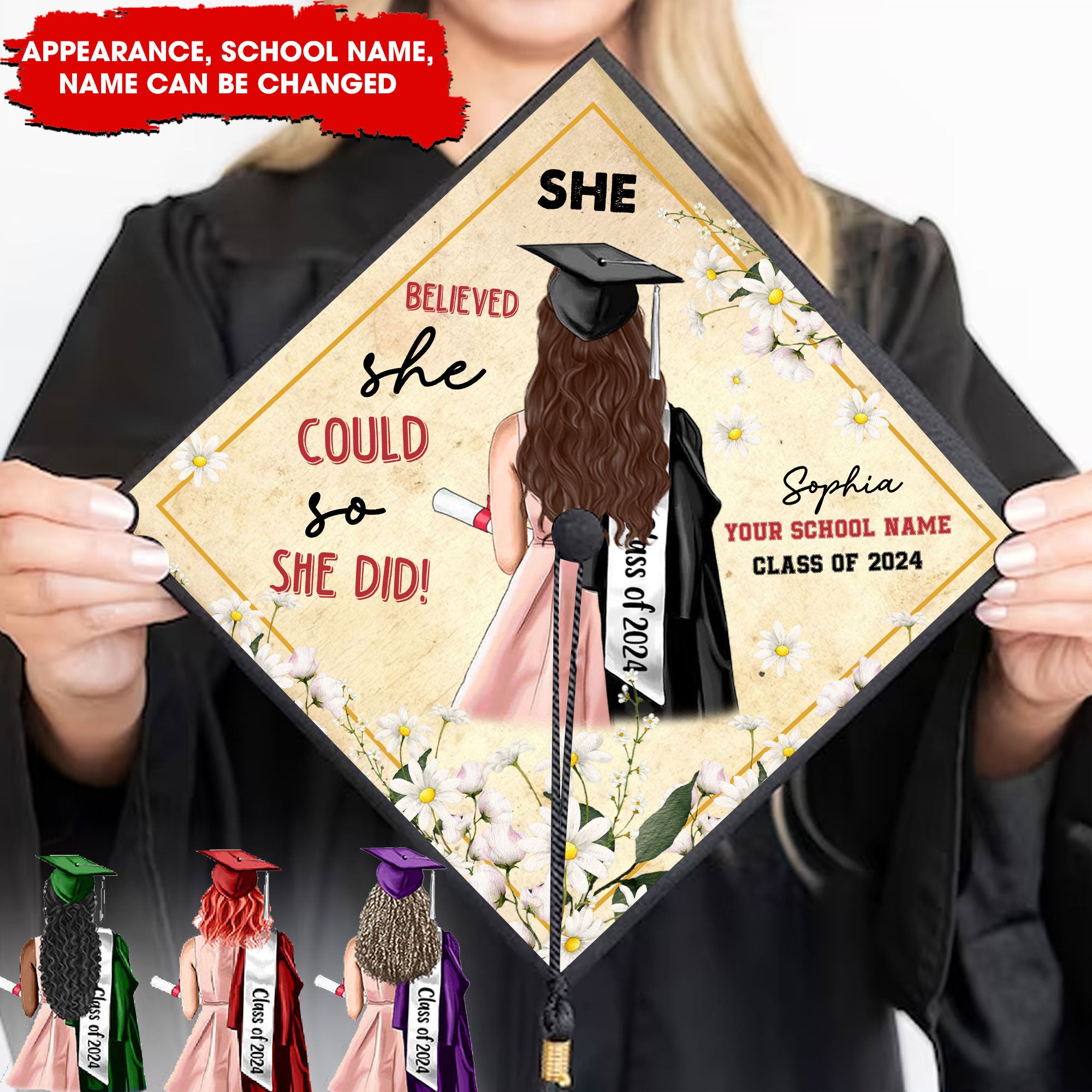 Graduation Custom Appearance And Texts Grad Cap Topper - Personalized Customized Graduation Cap, Graduation Gift