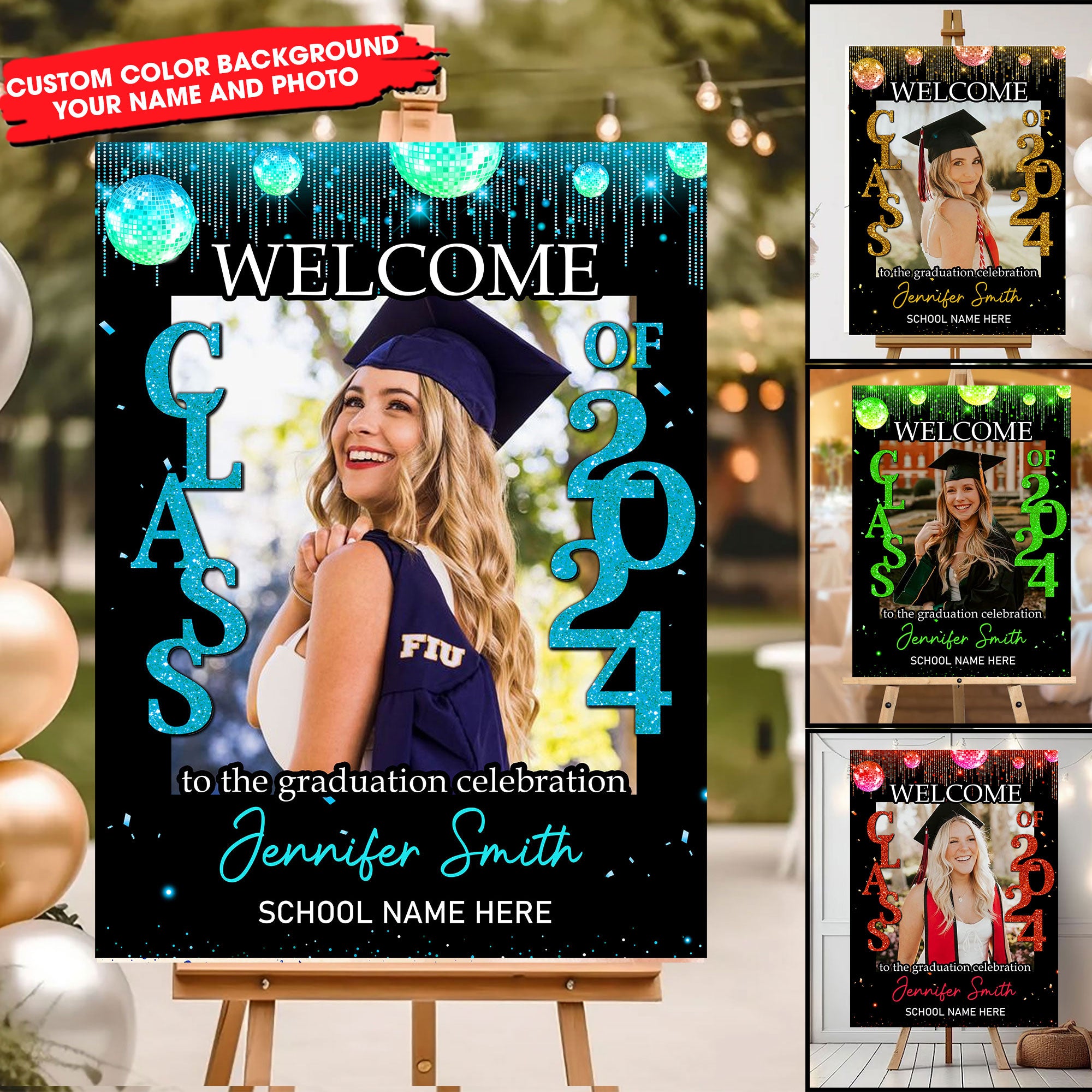 Welcome Class Of 2024 Celebration Custom Party Welcome Sign - Custom Photo And Texts Grad Party Sign - Personalized Graduation Decoration - Graduation Sign