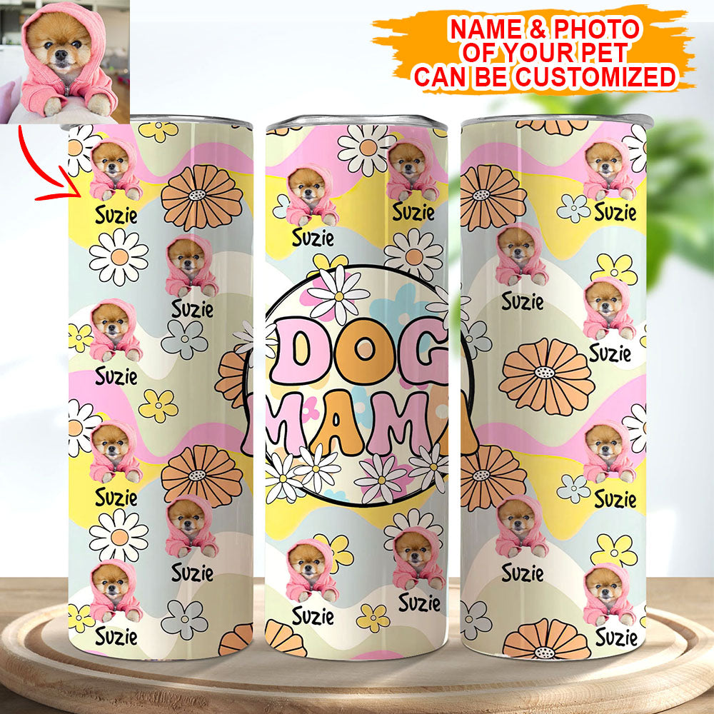Custom Photo Dog Mama, Dog Mom Skinny Tumbler, Gift For Dog Lover
