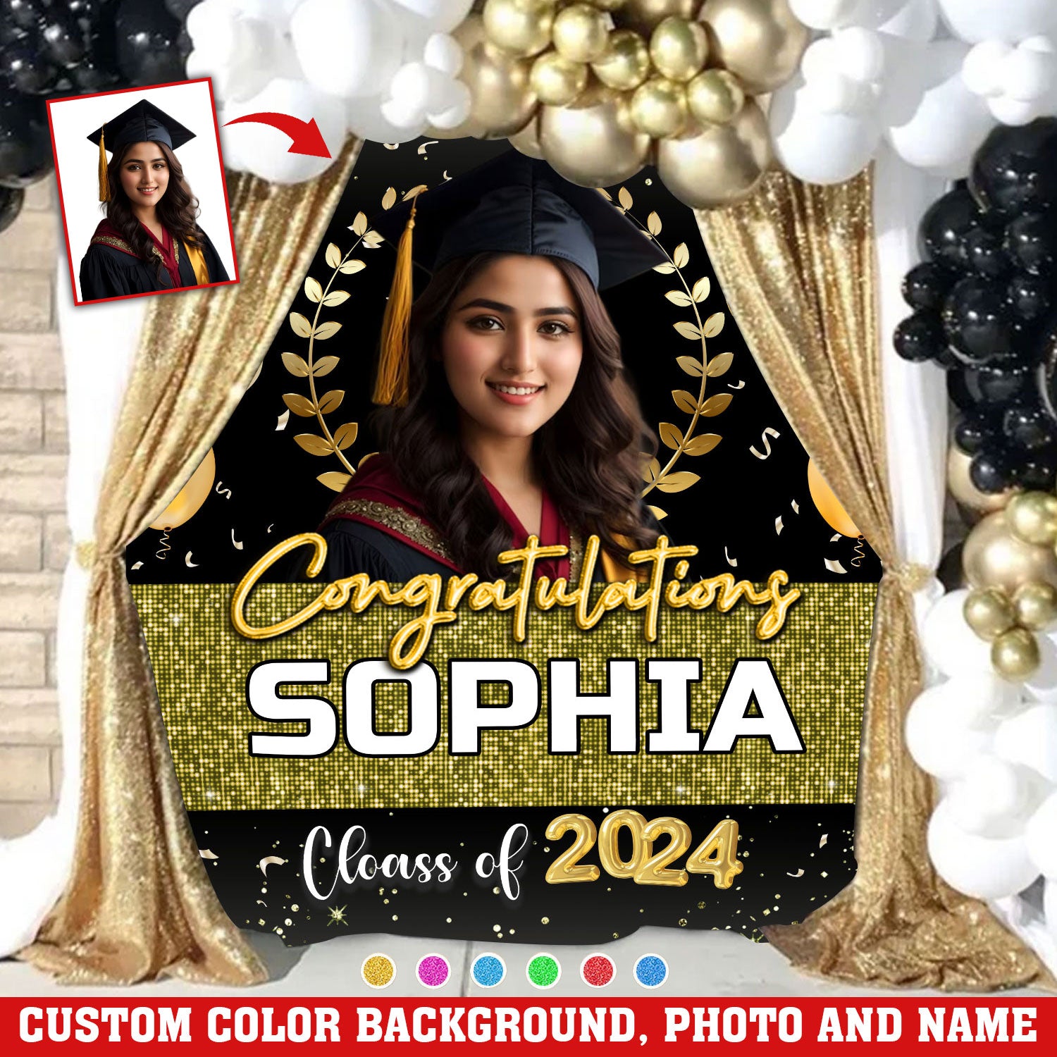 Congratulations Class Of 2024, Custom Photo And Name, Personalized Backdrop, Graduation Party Decorations, Gift For Graduation