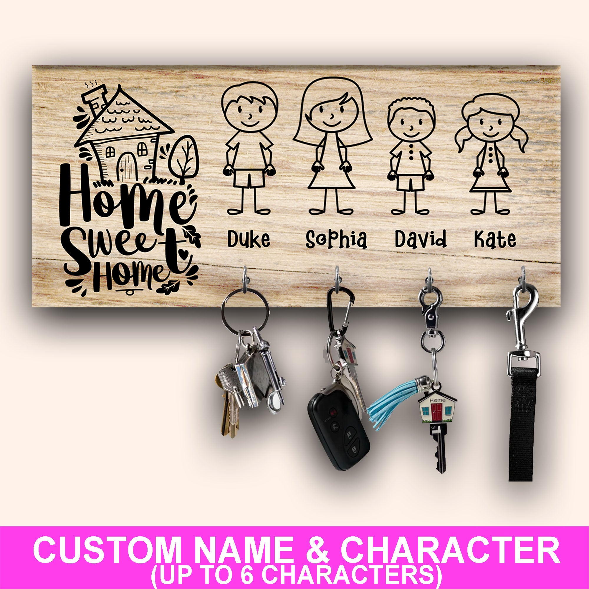 Welcome Home - Home Sweet Home - Custom Appearance And Name - Personalized Key Hanger, Key Holder - Family Gift