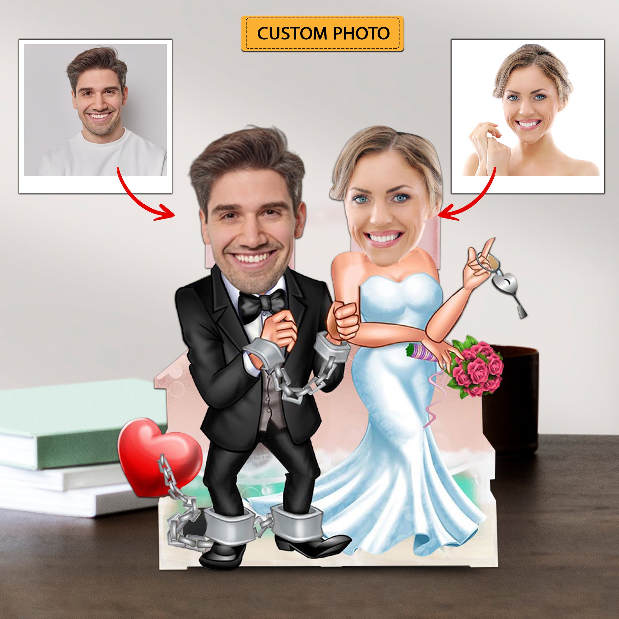 Wedding Couple, Custom Face Photo Funny Gift, Personalized Acrylic Wiggle Stand