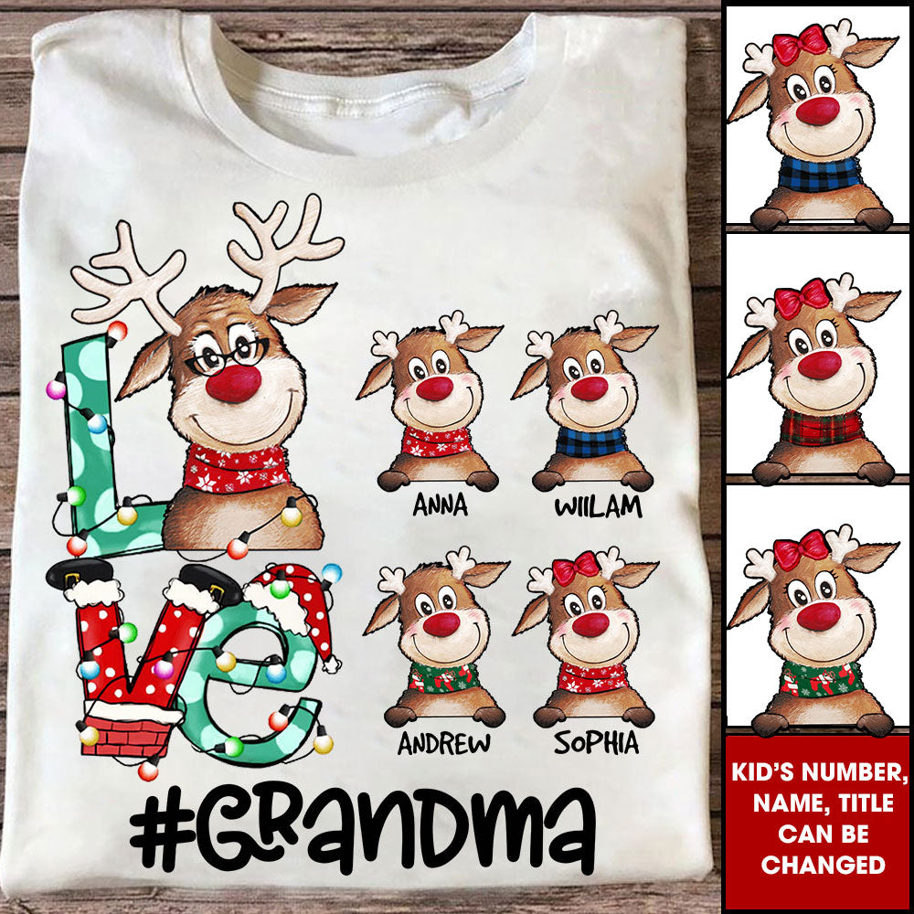 Christmas Gift For Grandma Reindeer - Custom Appearance And Name - Personalized T-Shirt - Family Gift