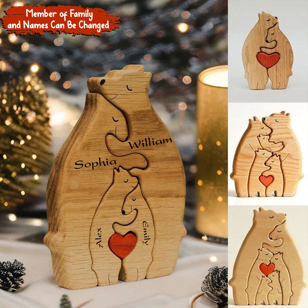 Personalized Bear Family Puzzle Wooden - Wooden Pet Carvings, Gift For Family, Gift For Couple
