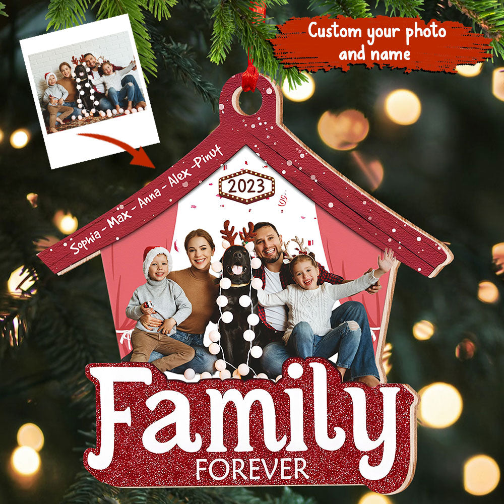 Family Forever, Custom Photo And Name - Personalized Custom Shaped Wooden Ornament - Gift For Family