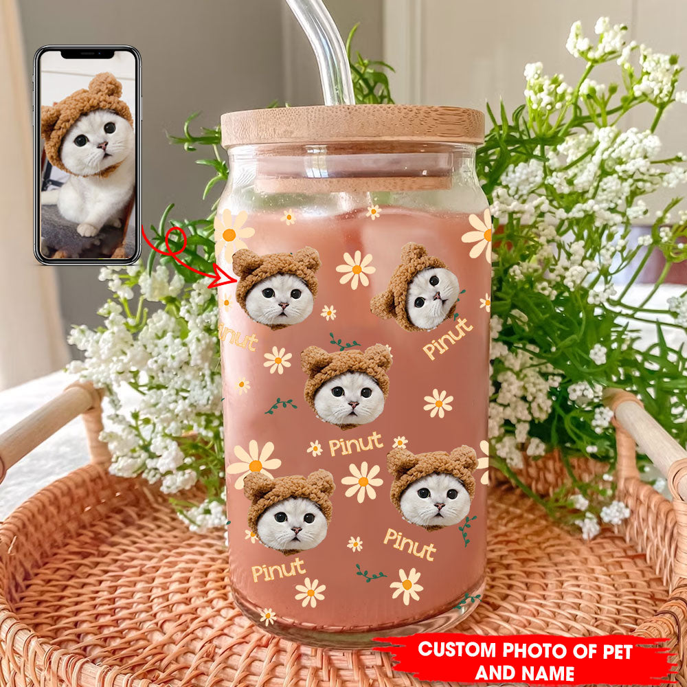 Custom Photo And Name - Customization Cutie Kittie Glass Bottle, Frosted Bottle, Gift For Pet Lovers