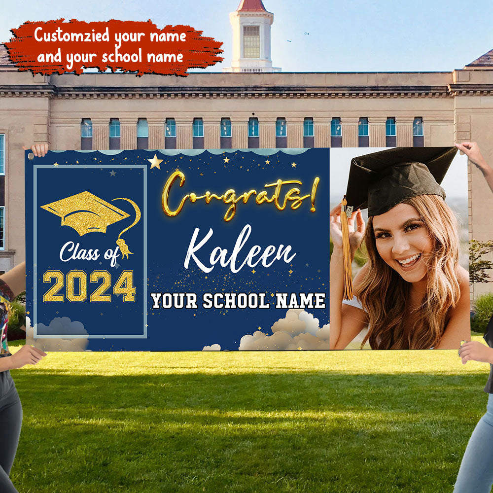 Congrats Class Of 2024- Personalized Photo Graduated Banner -  Decoration Gifts