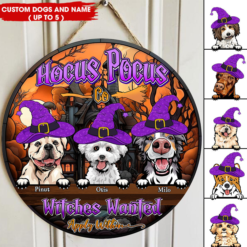 Hocus Pocus Co - Witches Wanted Apply Within - Personalized Funny Wooden Door Sign - Halloween For Dogs - Halloween Gift