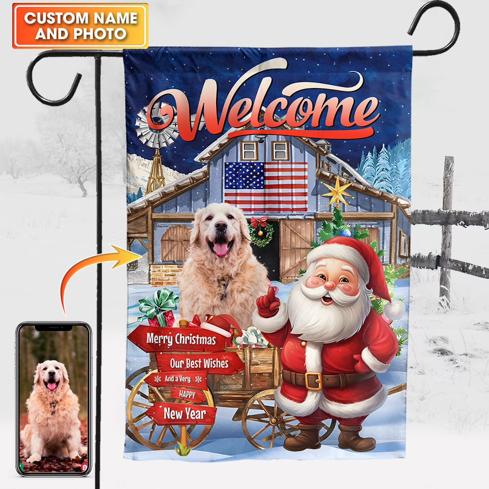 Welcome Christmas Flag - Custom Photo Flag - Christmas Gift, Gift For Pet Lover