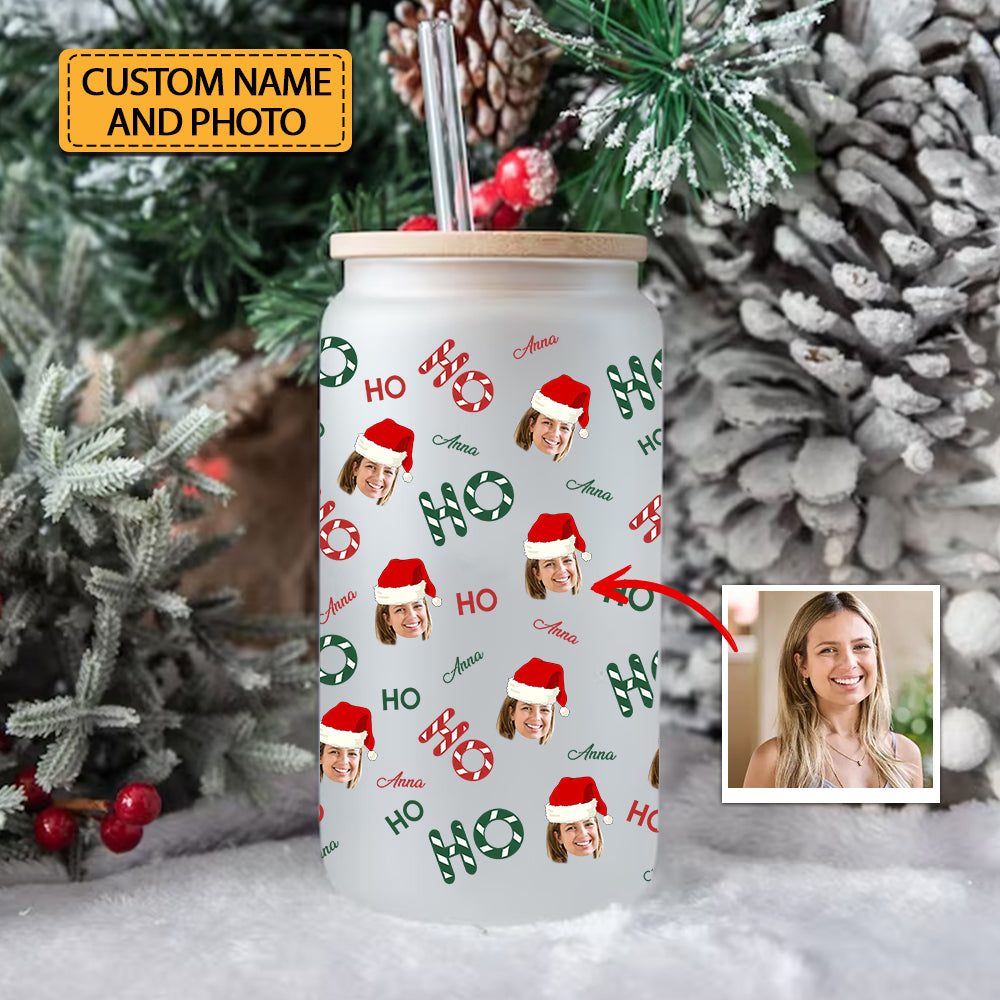 Hohoho Custom Photo Christmas Decor  - Customization Glass Bottle, Frosted Bottle, Gift For Family, Gift For Pet Lover, Christmas Gift
