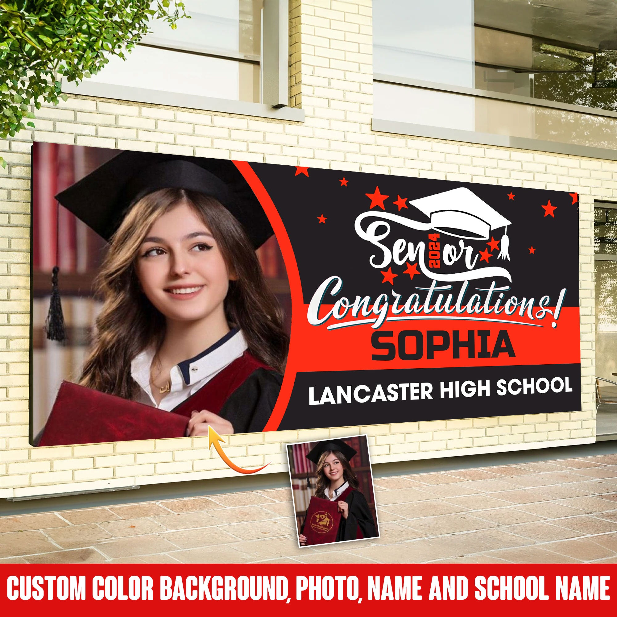 Congrats Class Of 2024 - Personalized Appearance, Your Photo And Texts Single Garage, Garage Door Banner Covers - Banner Decorations