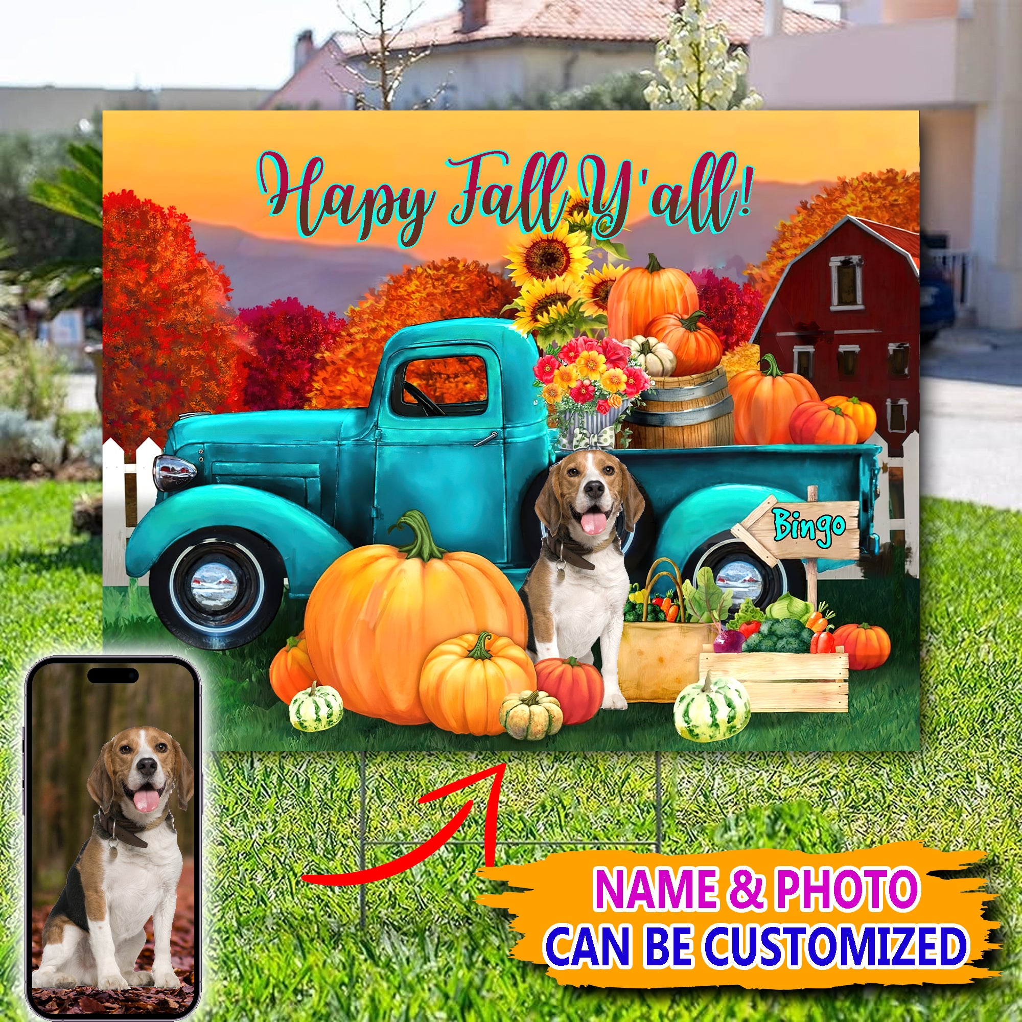 Happy Fall Y'all - Custom Photo And Name - Personalized Pet Lawn Sign, Yard Sign, Gift For Pet Lover