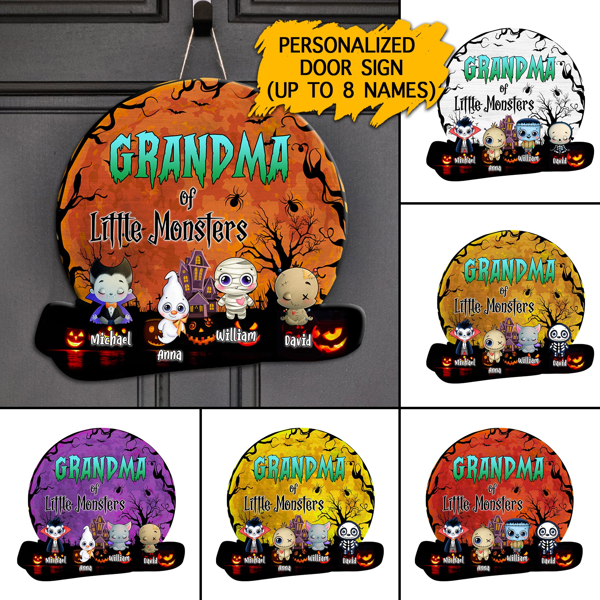 Little Monsters - Custom Appearance And Name - Personalized Wooden Door Sign - Halloween Gift