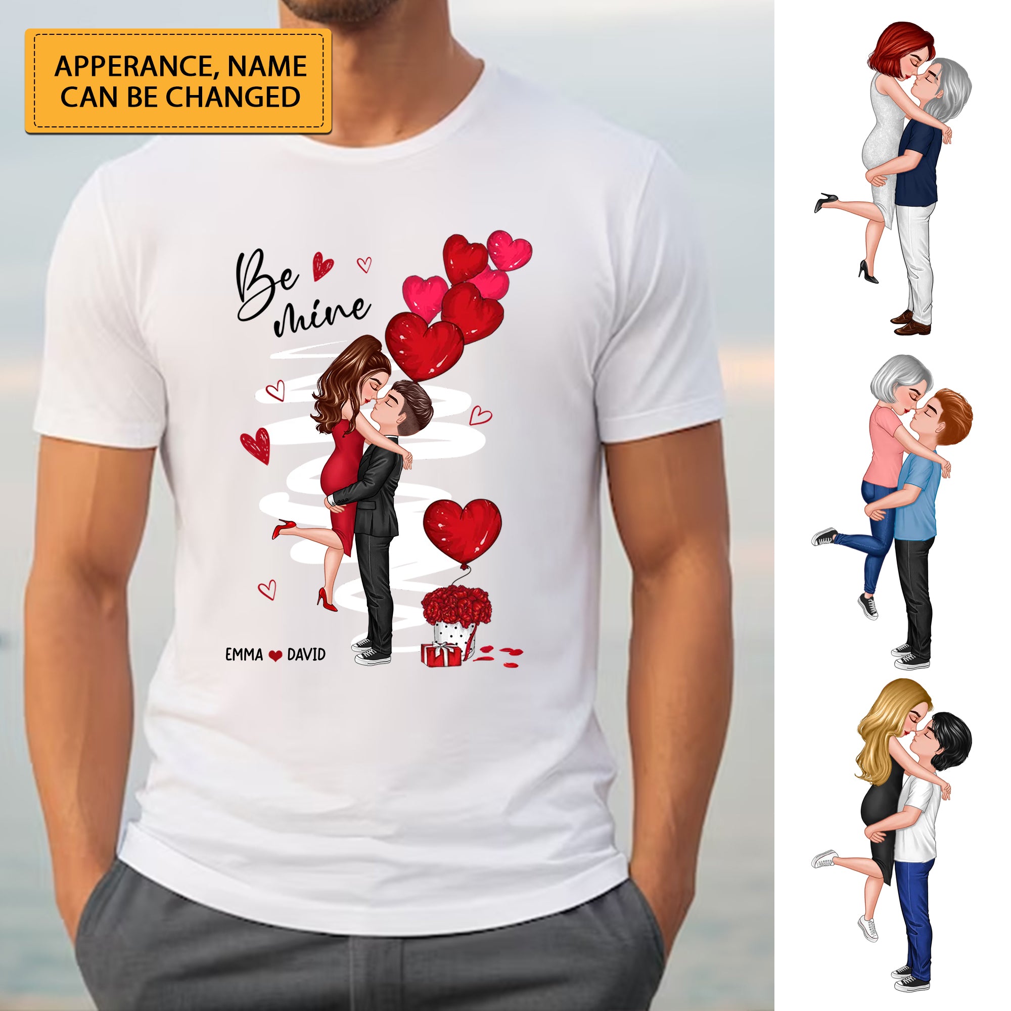 Be Mine Doll Couple Kissing  - Custom Appearances And Names - Gift For Lover - Personalized T-Shirt