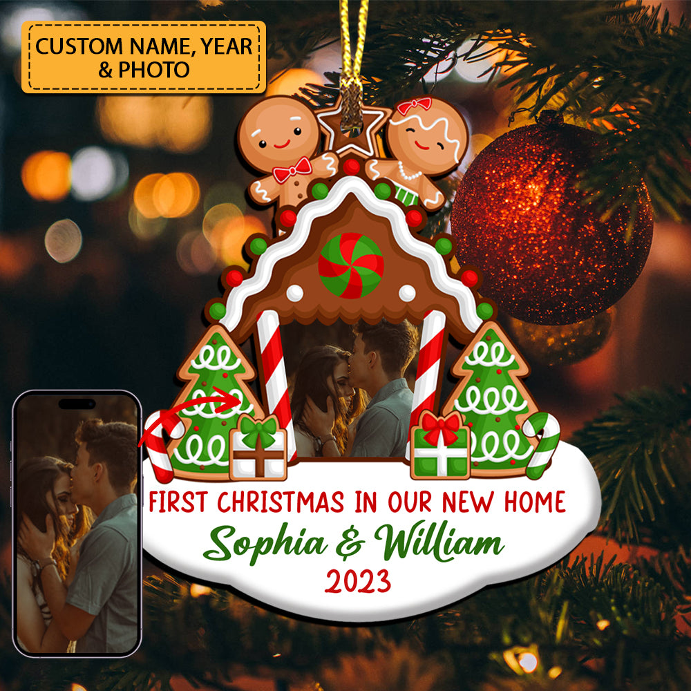 First Christmas In Our New Home - Custom Photo, Names And Year, Personalized Acrylic Ornament - Gift For Christmas, Gift For Couple