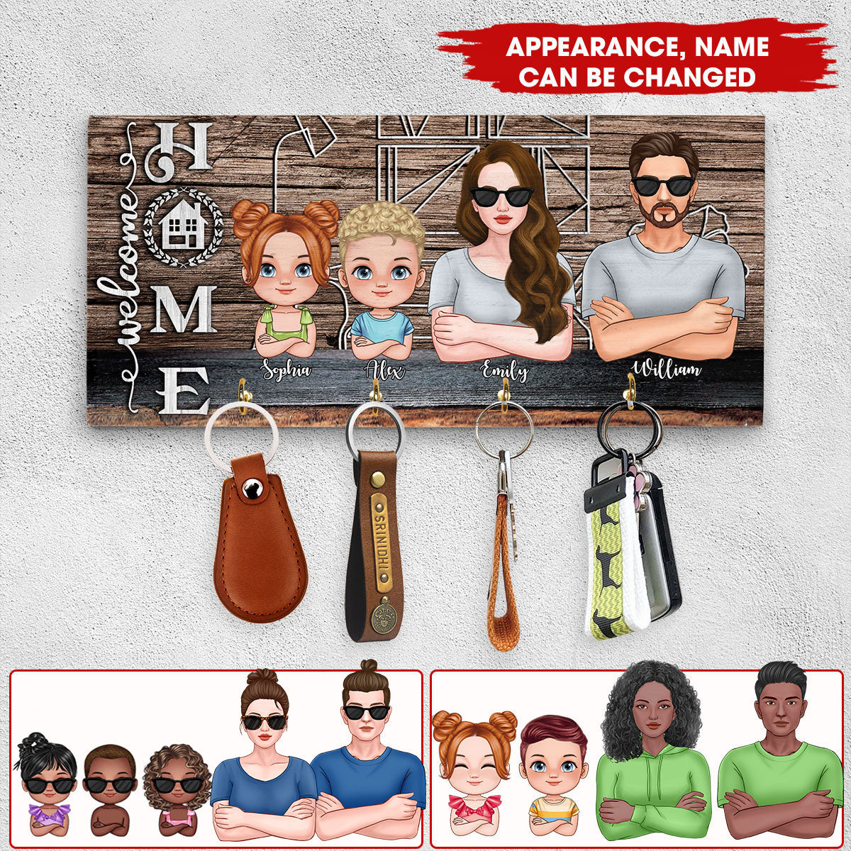 Welcome Home - Custom Appearance And Name - Personalized Key Hanger, Key Holder - Family Gift