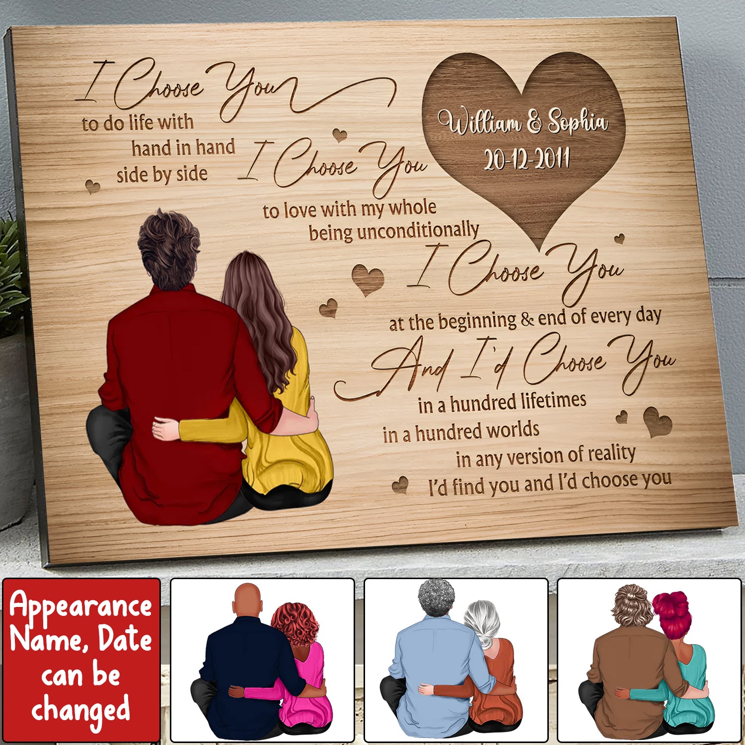 I Choose You At The Beginning & End Of Every Day - Personalized Appearances And Texts Canvas - Family Decor, Couple Gift